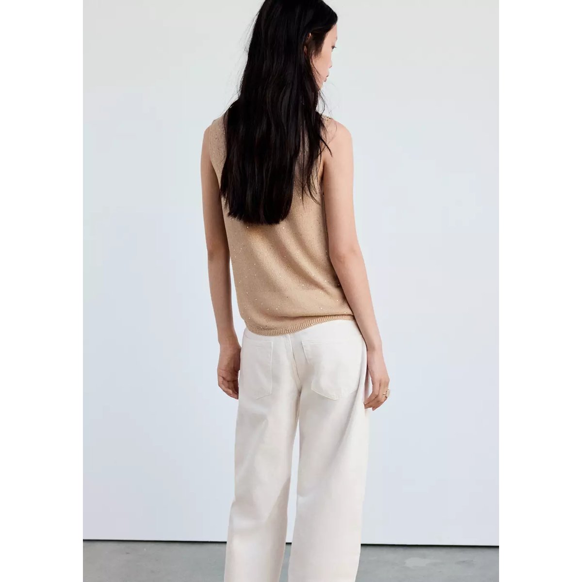 Top maille détail sequins sable, MANGO