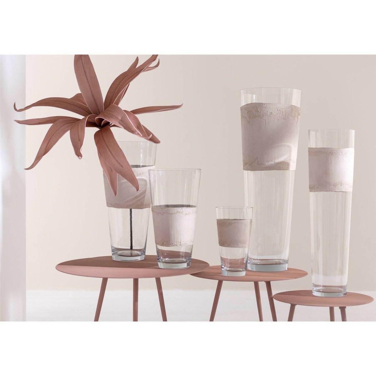 Vase haut en verre soufflé transparent et beige, RECOLLECTION