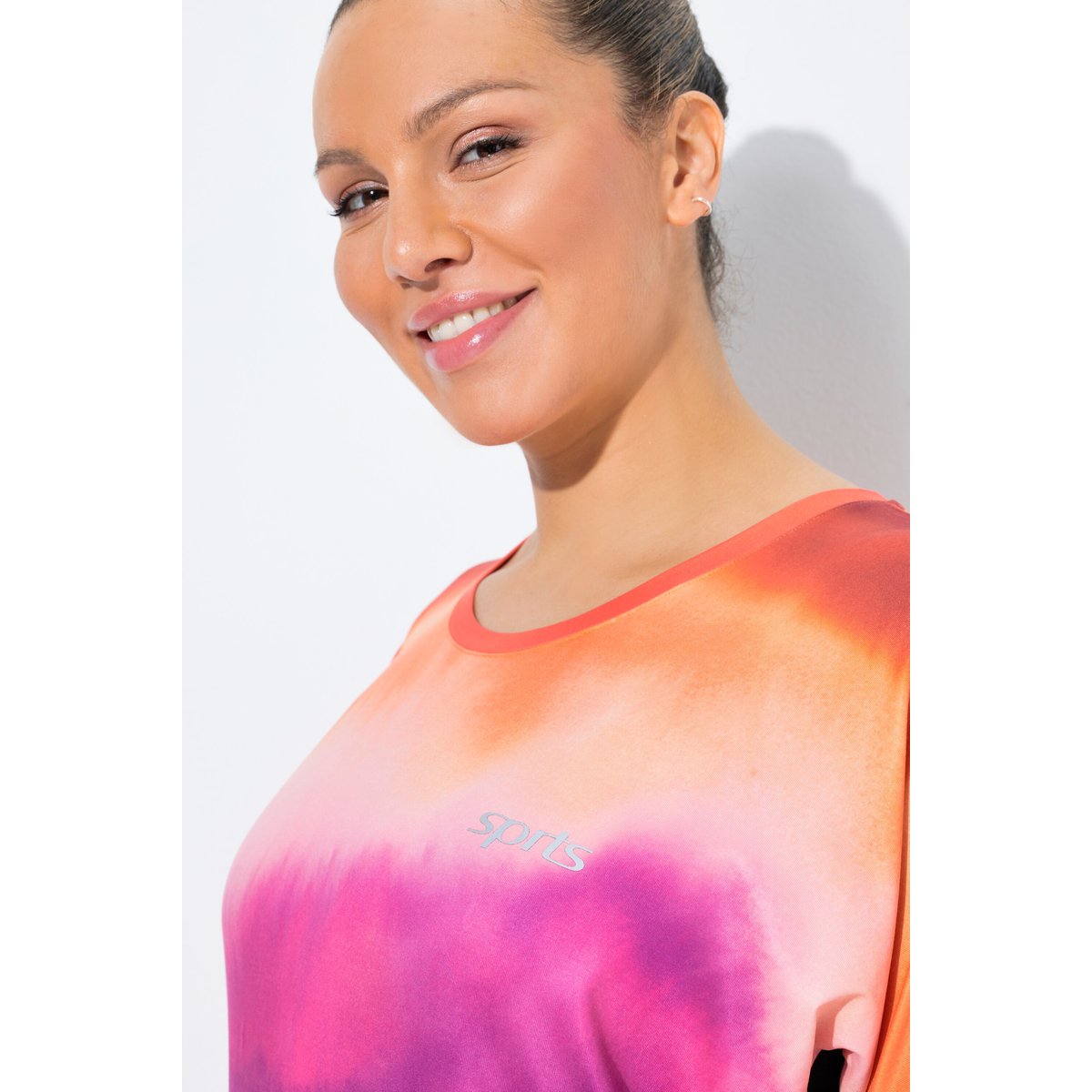 T-shirt technique à col rond et orange clair, ULLA POPKEN