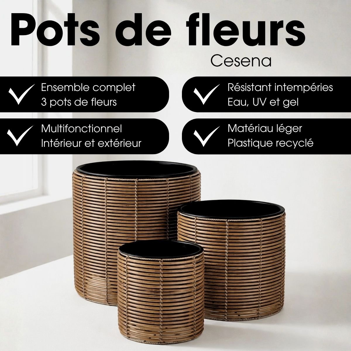Cache-pot extérieur CESENA marron clair, MICA DECORATIONS