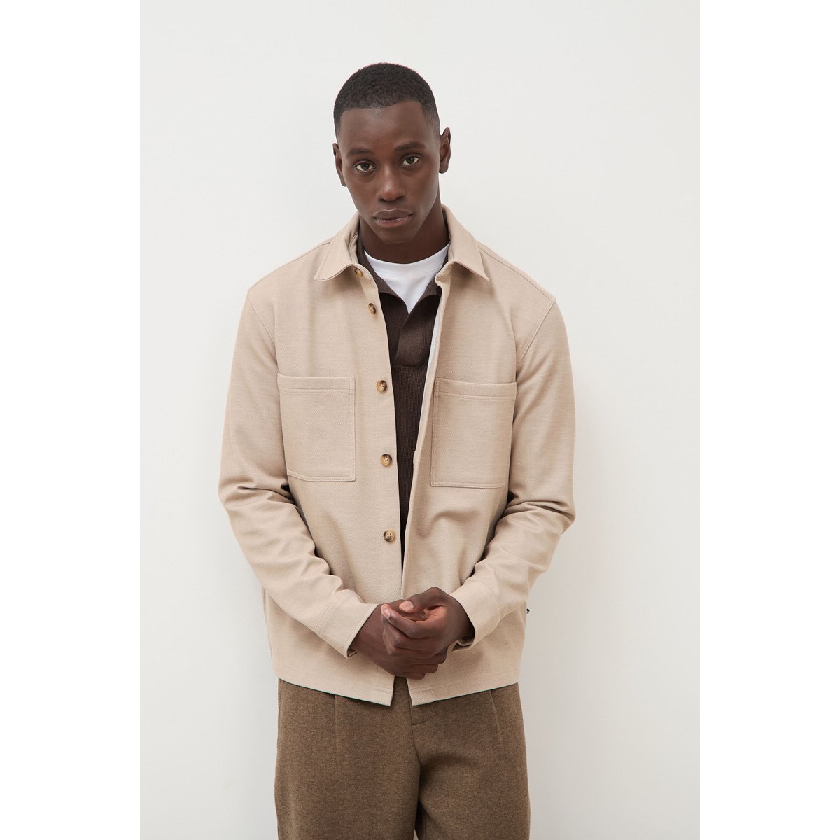 Surchemise droite col américain beige, BONOBO
