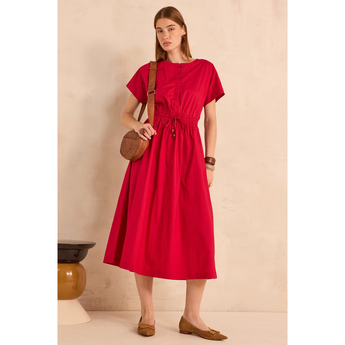 Robe trapèze sans manches en coton PURE rouge, Maison 123