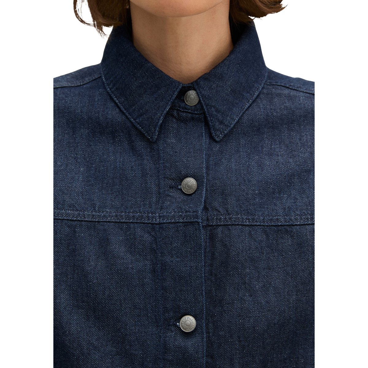T-shirt en jean regular en mélange coton organique/lin bleu fooncé, MARC O'POLO