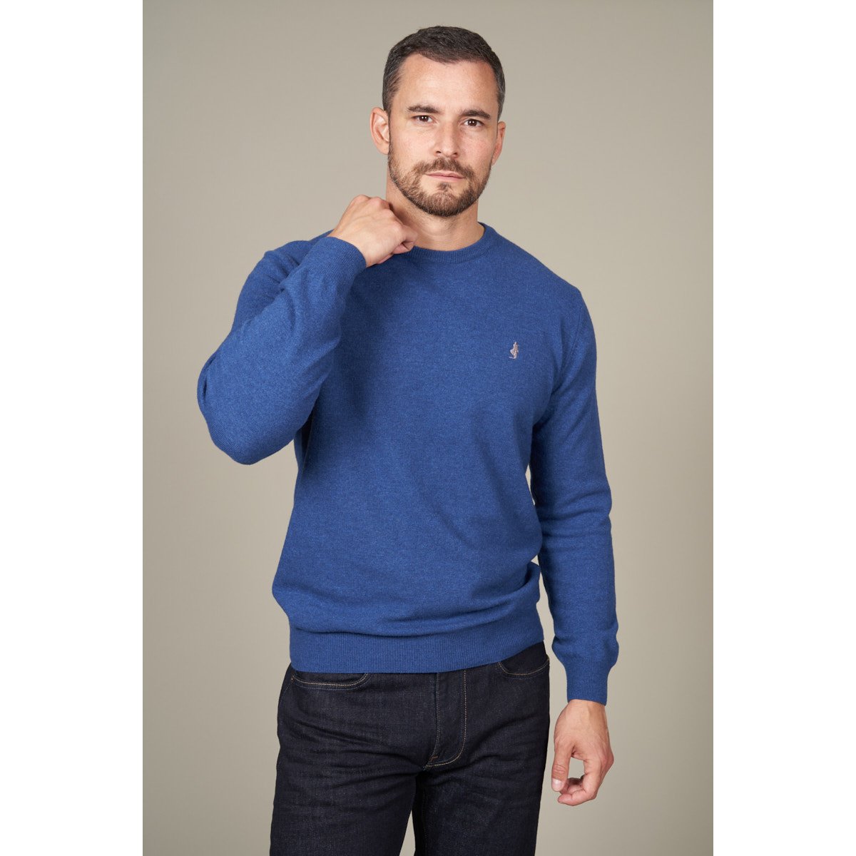 Pull col rond en laine bleu foncé, MCS