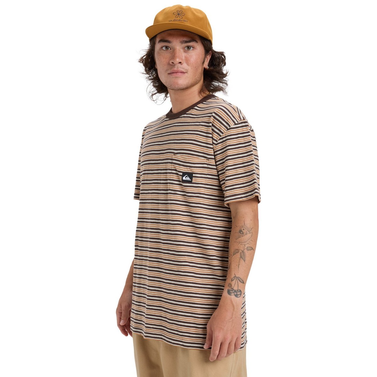 T-shirt à manches courtes ONYX STRIPED marron almond onyx stripe, QUIKSILVER