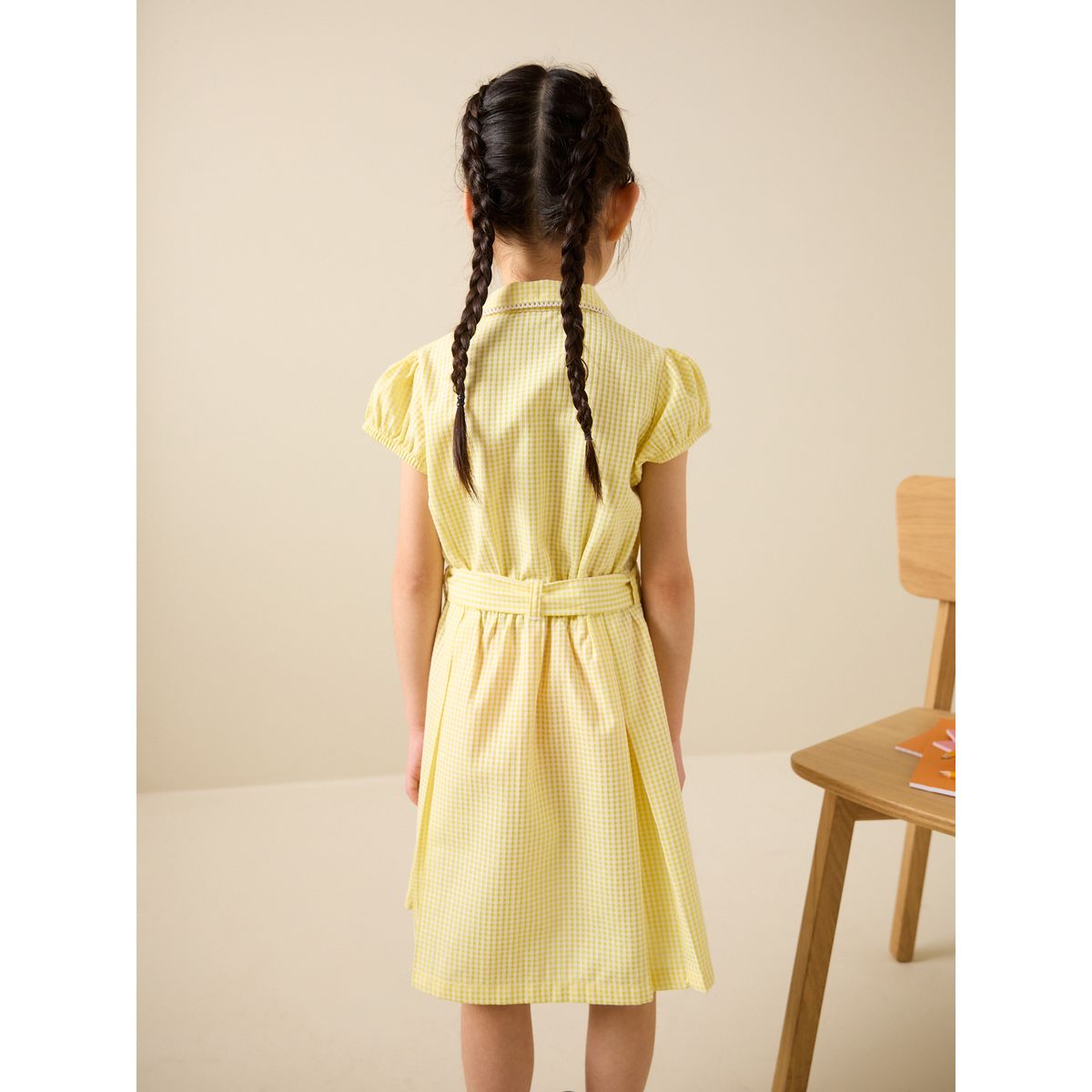 Robe en coton avec ceinture et chouchou jaune, NEXT
