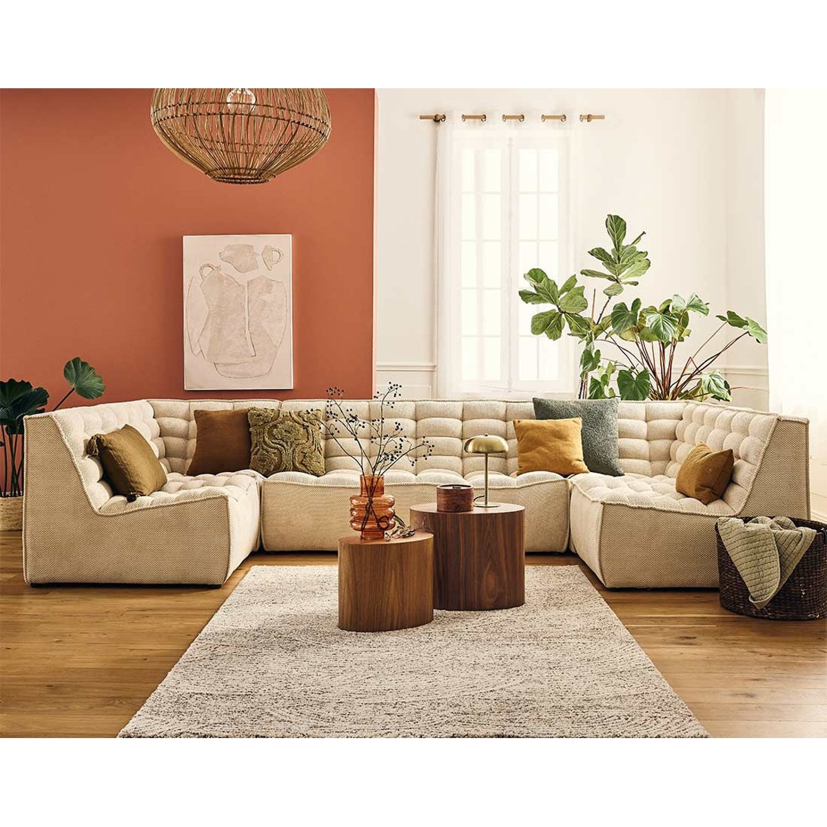 Fauteuil modulable en velours texturé, ELLIE beige, BEST MOBILIER