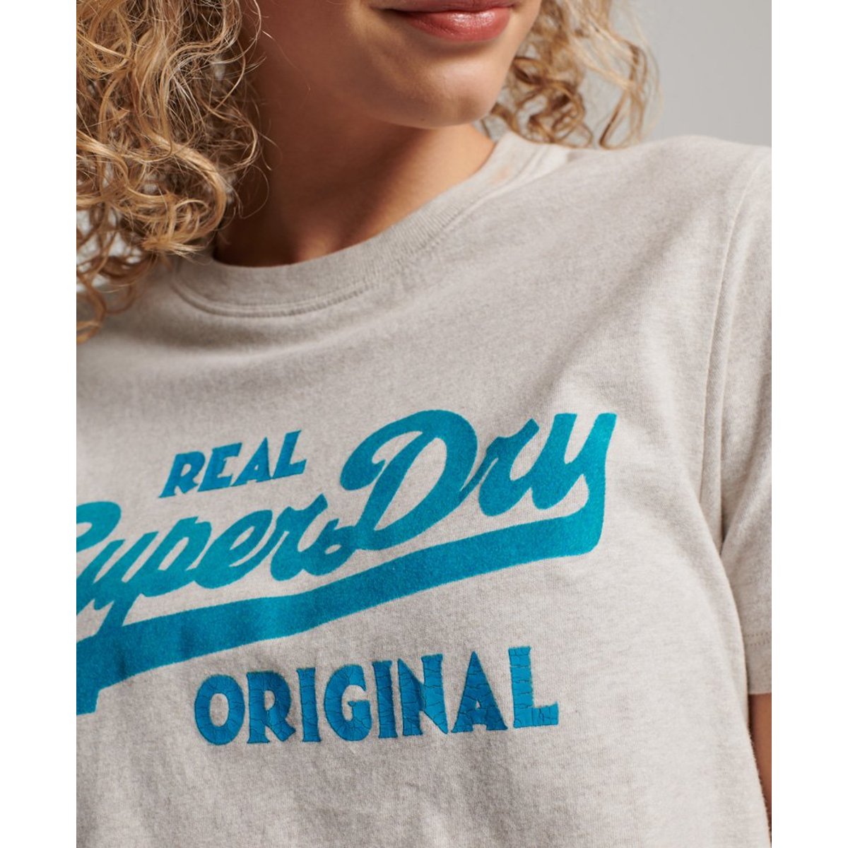T-shirt Vintage Logo Scripted en Coton Bio grège chiné, SUPERDRY