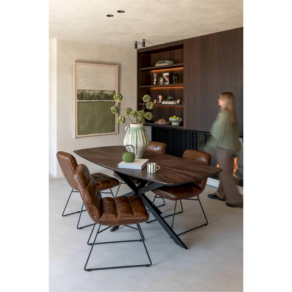 Chaise en cuir au capitonnage confortable marron, RECOLLECTION