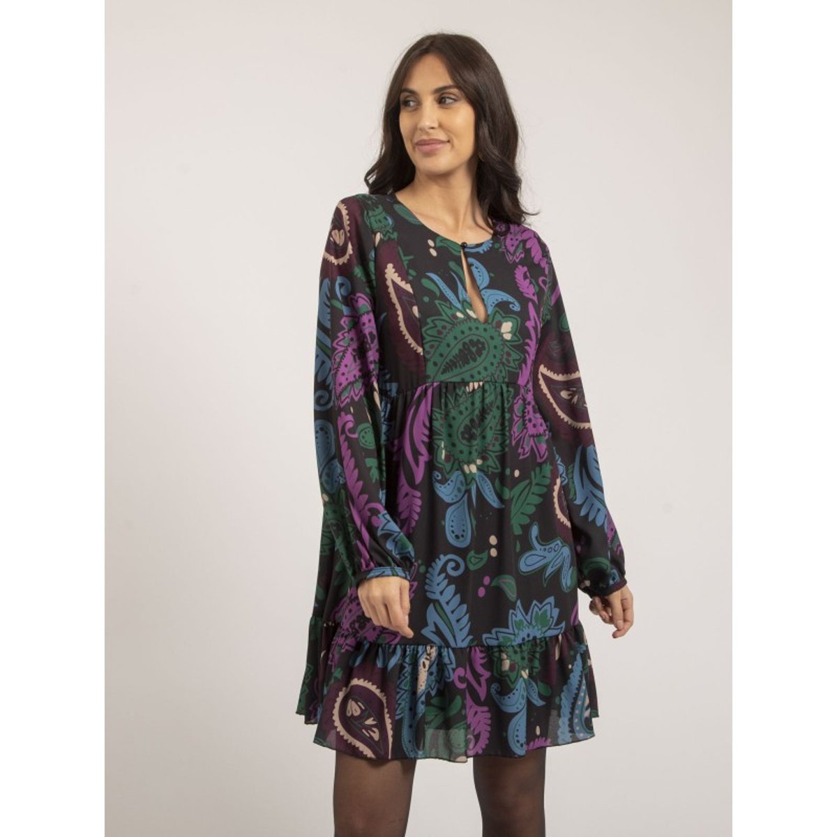 Robe Courte Motifs Illona noir, DONA LISA
