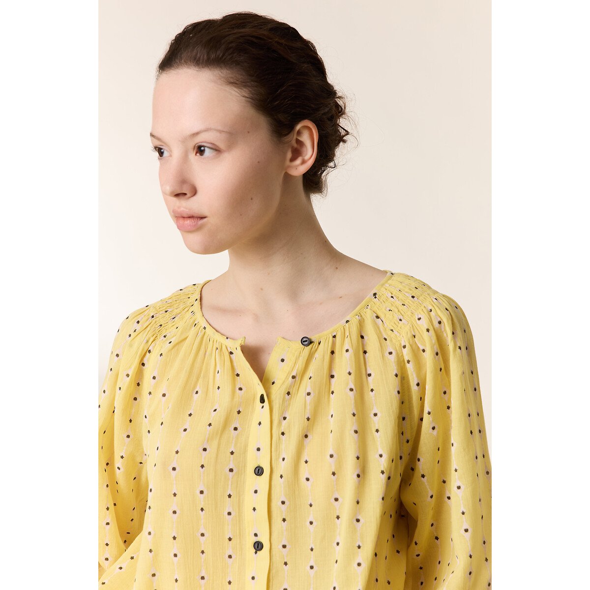Blouse col rond manches longues imprimée, CODY jaune, LEON & HARPER