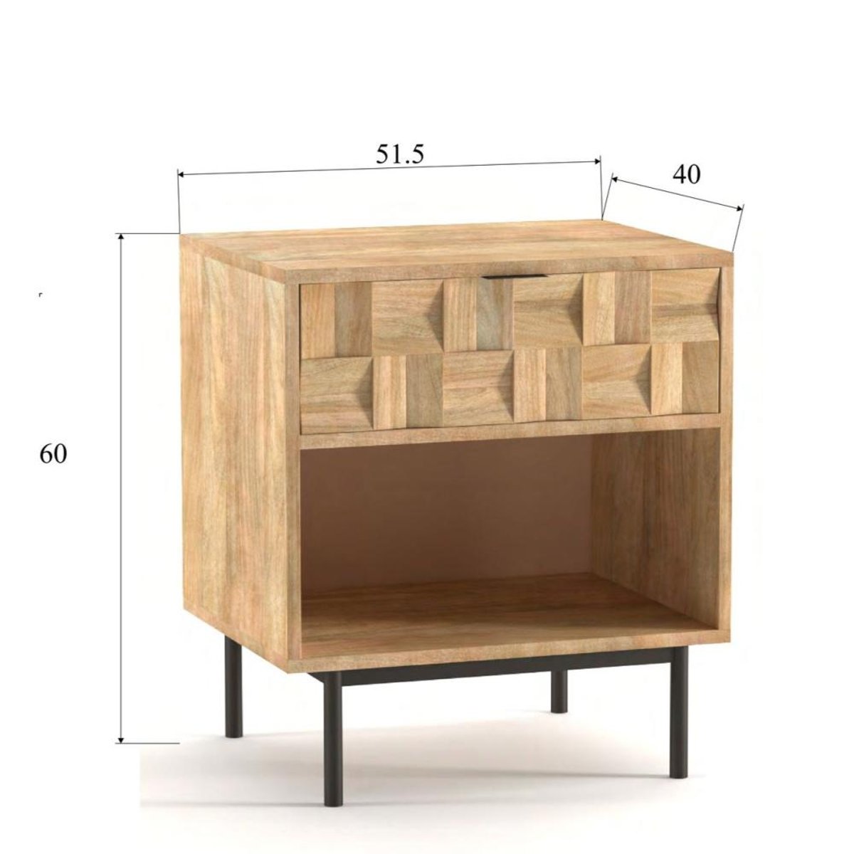 Table de chevet 1 tiroir 1 niche en manguier et métal L40 cm Arnold marron, AMADEUS