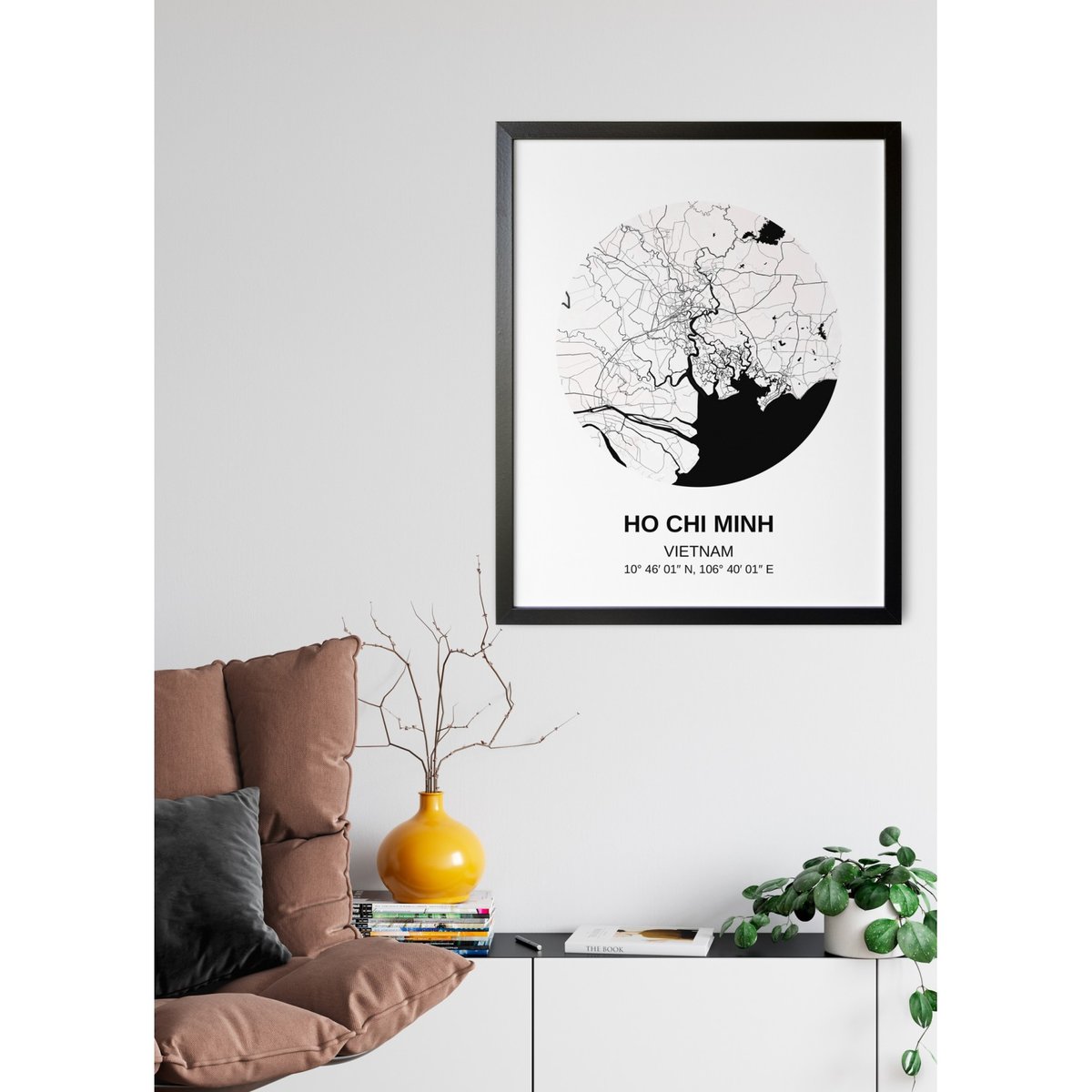 Affiche Carte Ho Chi Minh blanc, L'AFFICHERIE