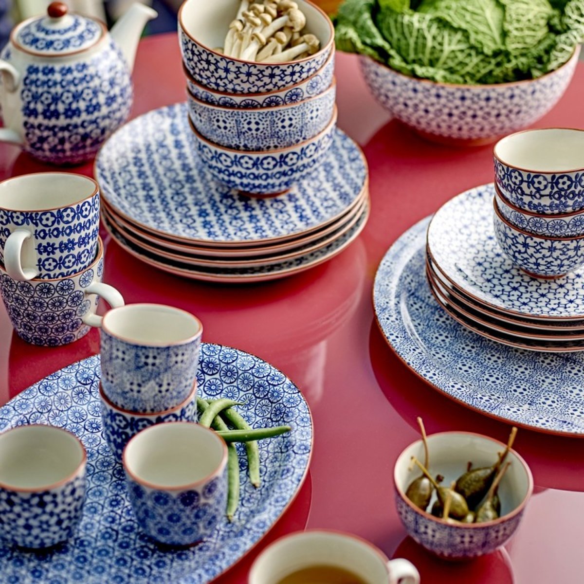 Tasses céramique fleurs  KARINE set de 4 bleu, BLOOMINGVILLE