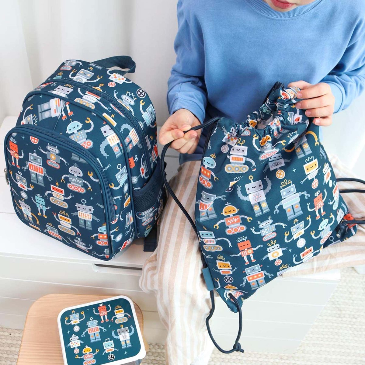 Cartable sac à dos enfant isotherme pour école maternelle et primaire bleu, A LITTLE LOVELY COMPANY