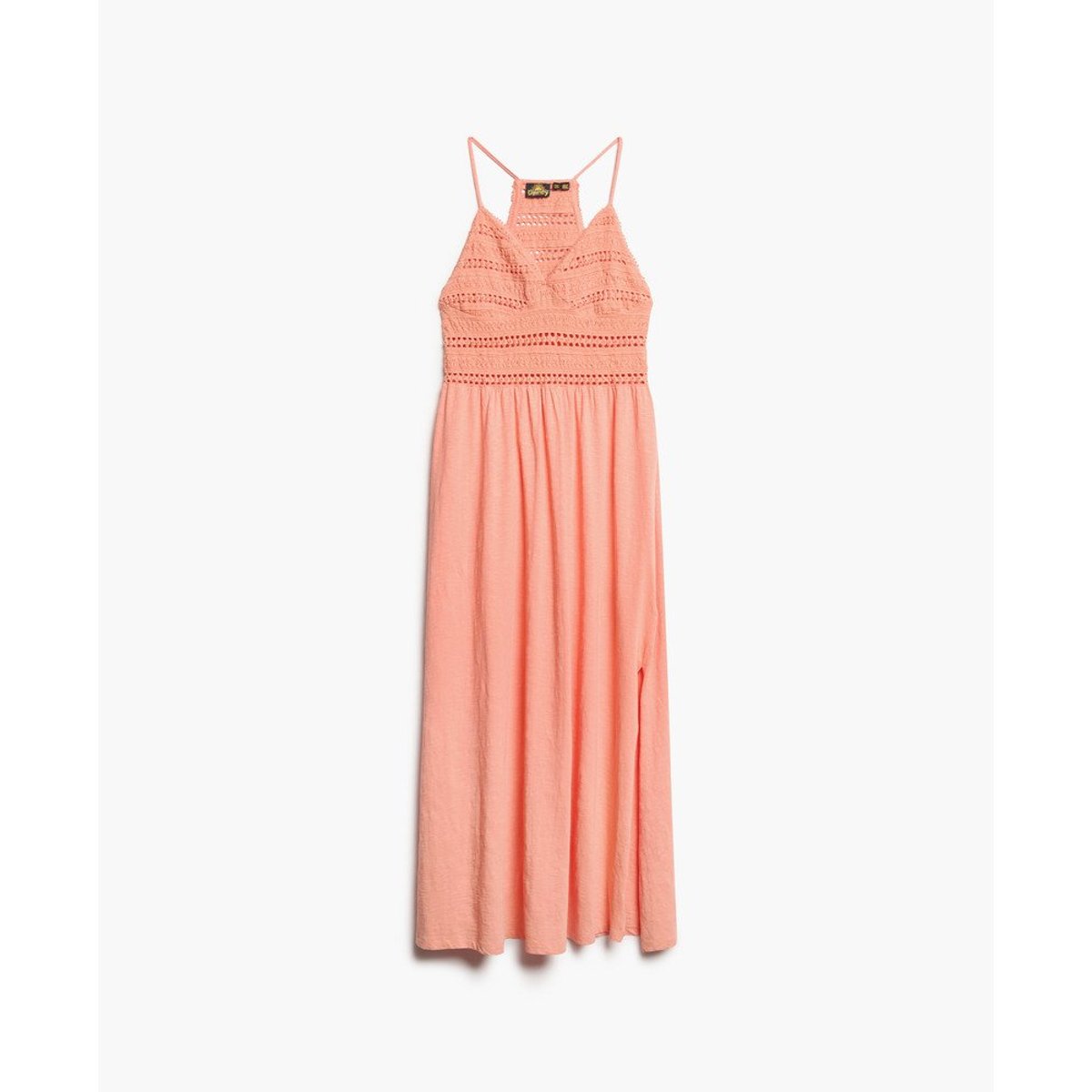 Robe longue en jersey et dentelle corail fusion, SUPERDRY