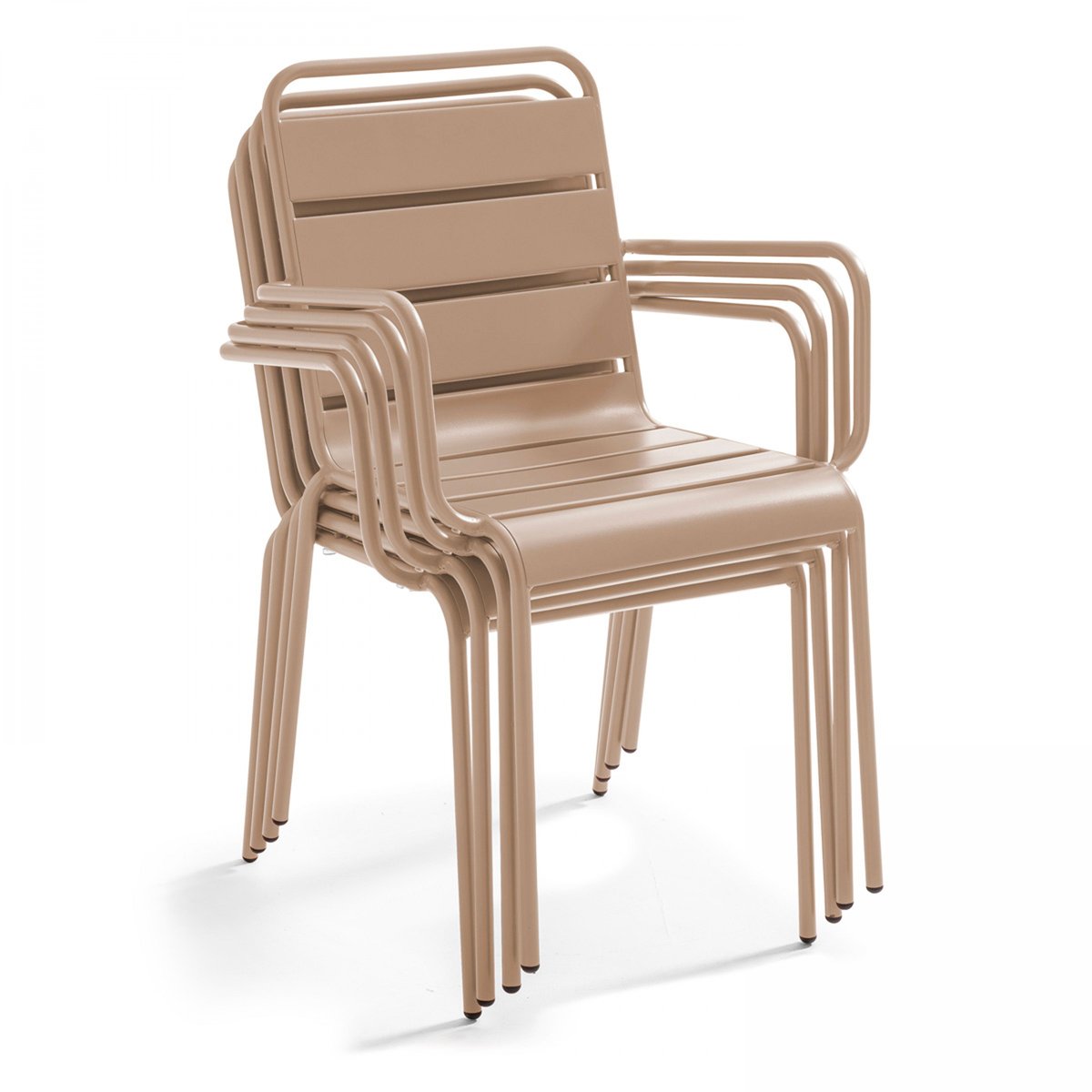 Table de jardin et 4 fauteuils en métal, PALAVAS taupe, OVIALA
