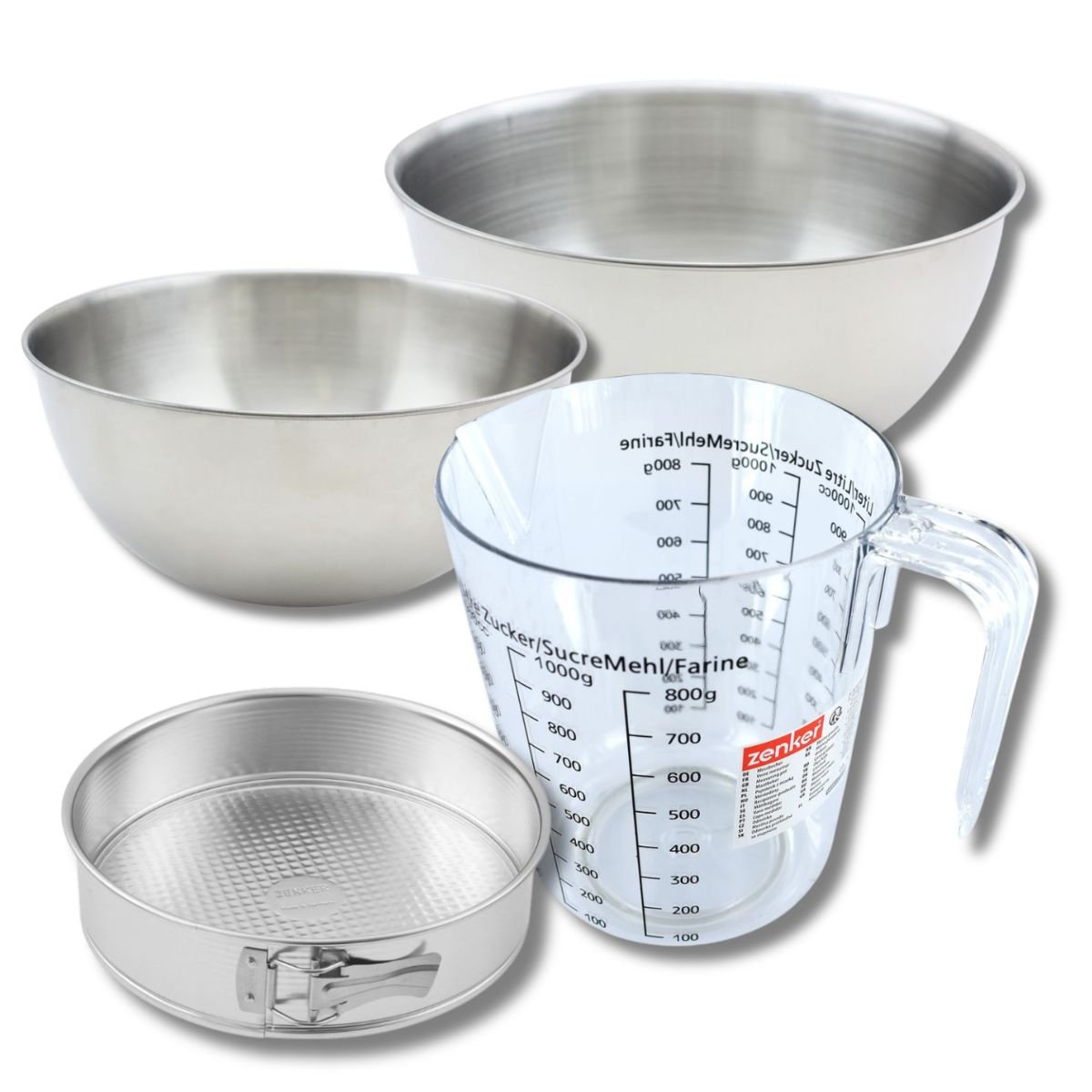 Set pâtisserie moule à manqué, 2 bols, verre mesureur et spatule gris, ZENKER