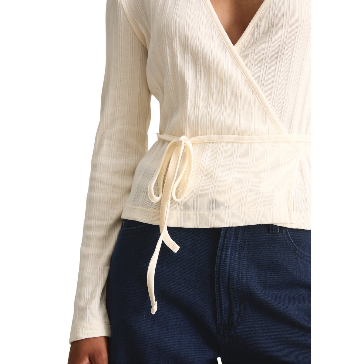 Haut à nouer slim en jersey stretch côtelé blanc, MARC O’POLO DENIM