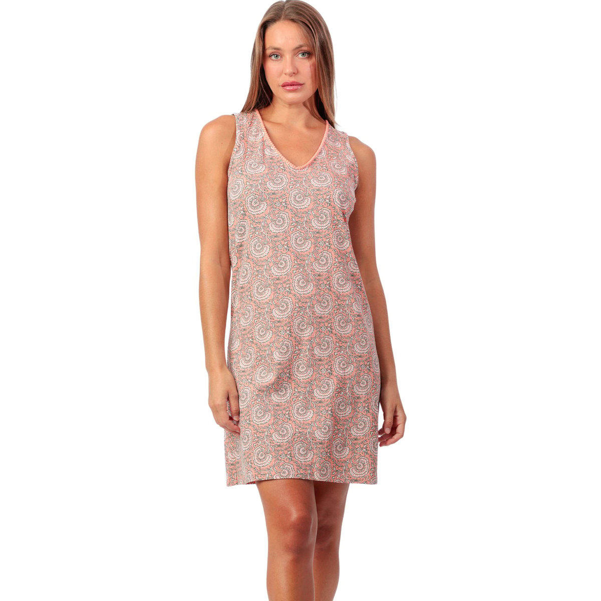 Chemise de nuit sans manches Green Garden beige, ADMAS