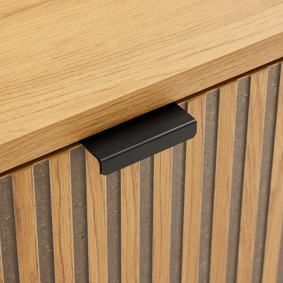 Table basse 2 tiroirs décor effet bois rainuré noir/naturel OLETTA bois naturel, PIER IMPORT