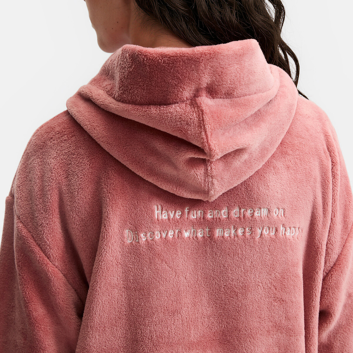 Fleece hooded bathrobe dusty pink, SO'HOME