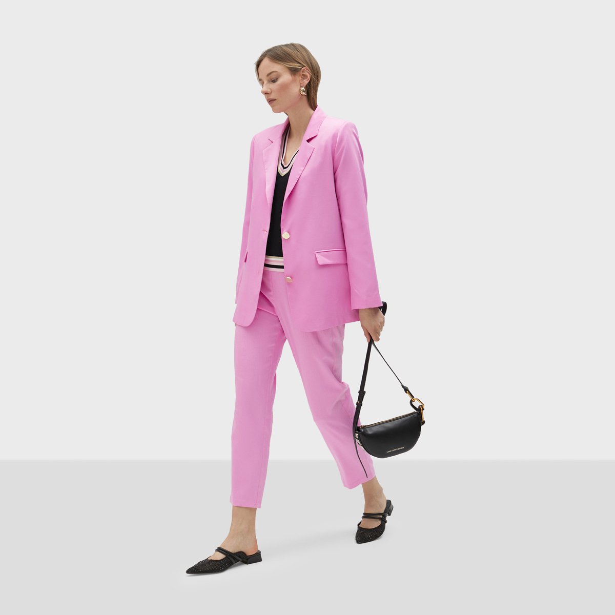 Pantalon droit longueur cheville à taille élastiquée rose, LOLA CASADEMUNT