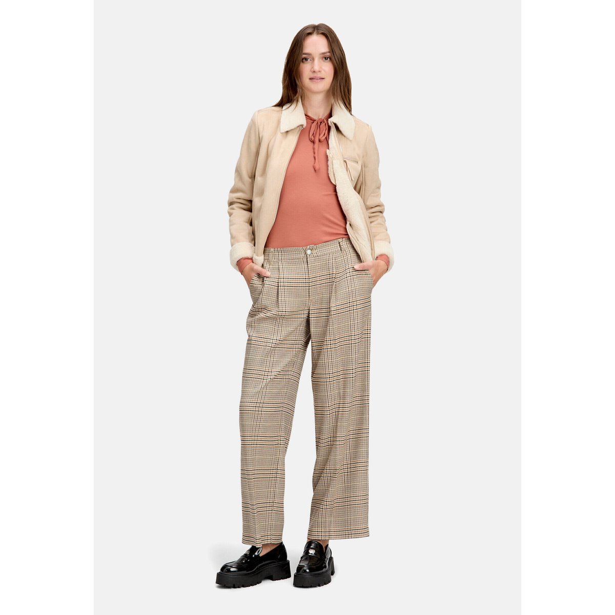 Pantalon à carreaux à pinces brown/rosé, CARTOON