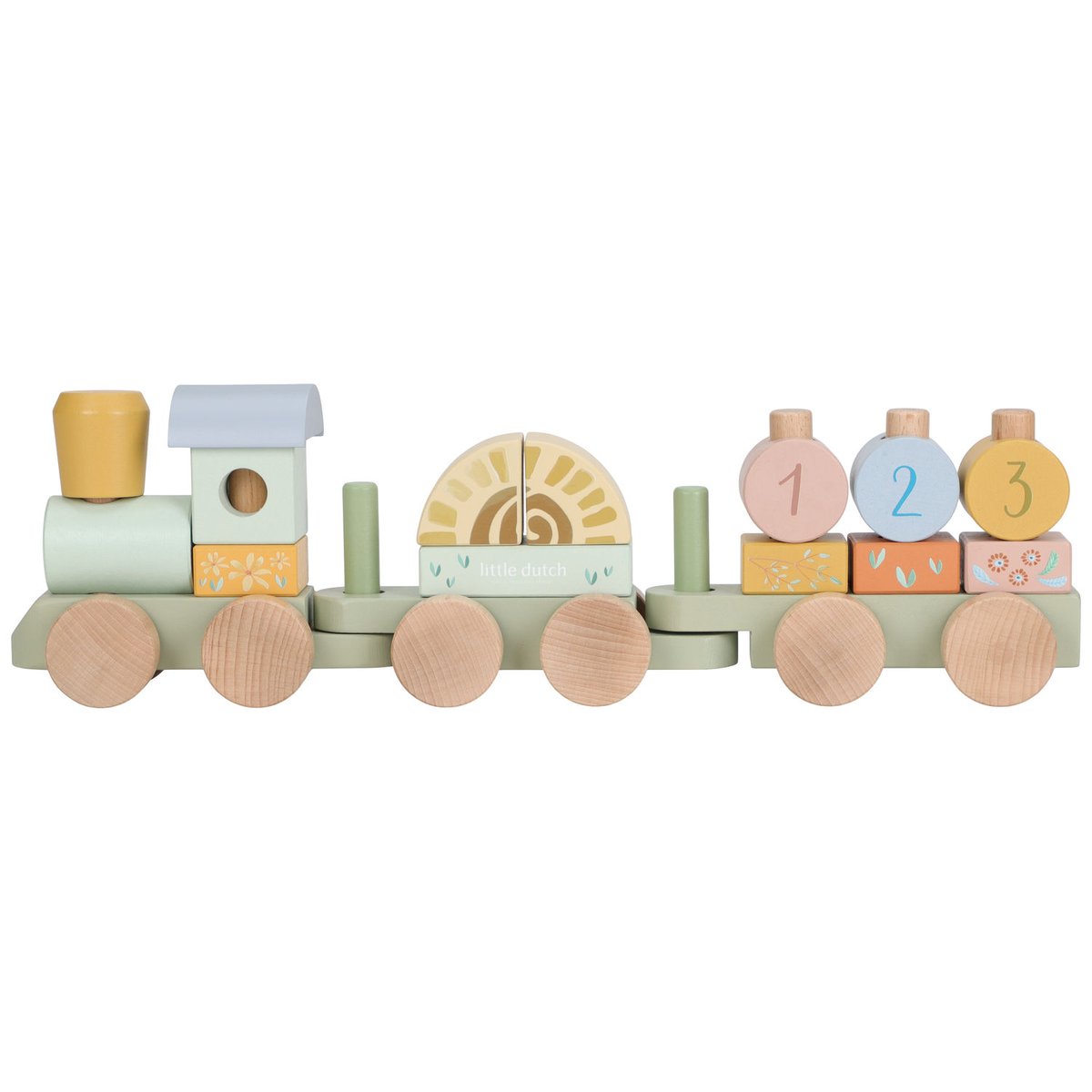 Train à blocs en bois vert, multicolore, bois, LITTLE DUTCH
