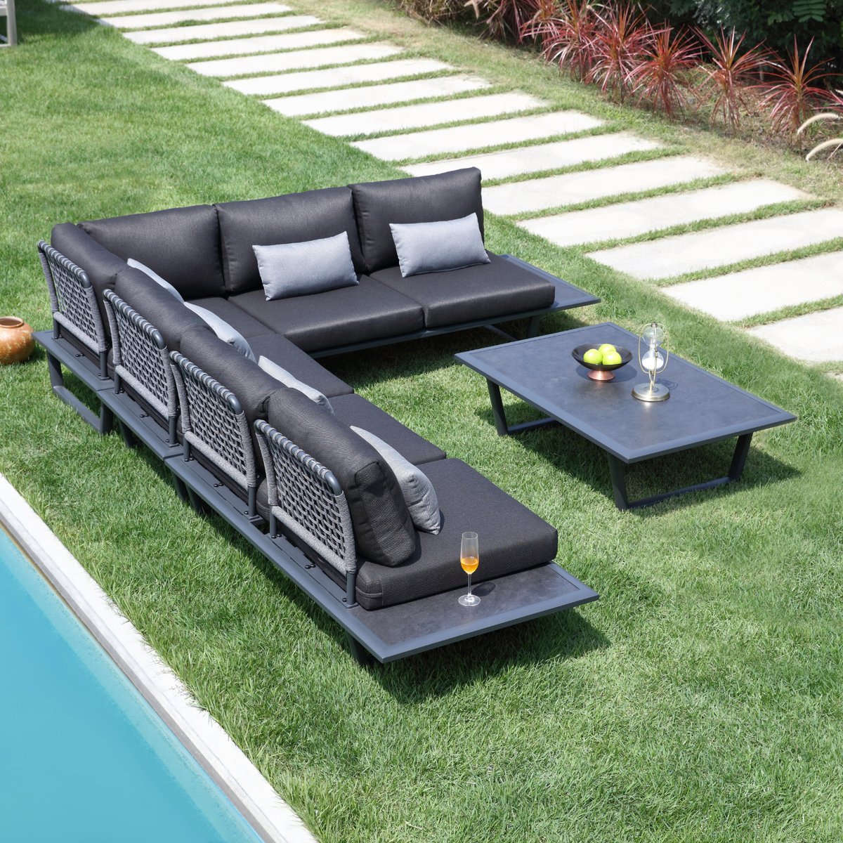 Salon de jardin en aluminium, SOPHIA gris anthracite, AU JARDIN DE CHLOÉ