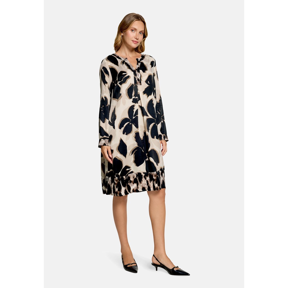 Robe tunique à manches longues beige/noir, BETTY BARCLAY