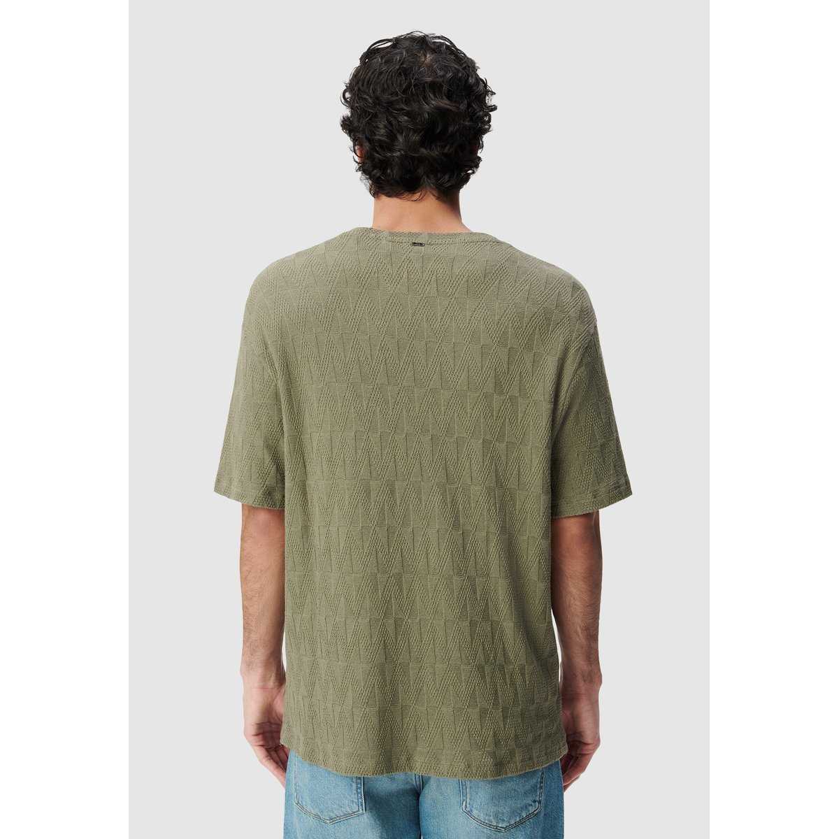 T-shirt col rond maille relief kaki, IKKS