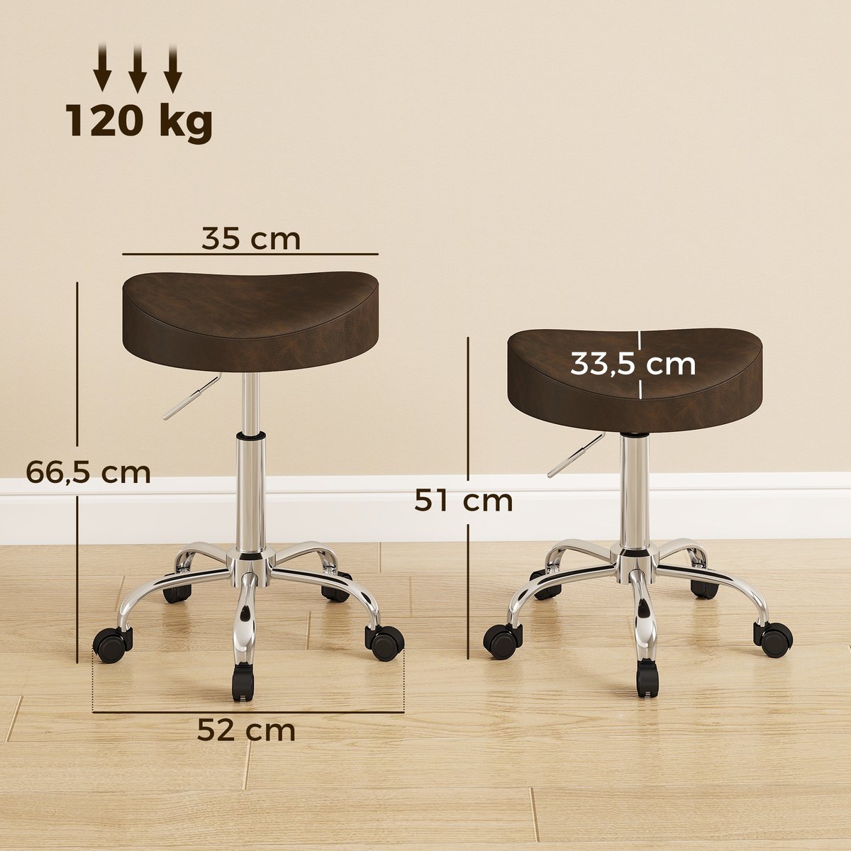 Tabouret de salon PU (65 % polyuréthane marron, HOMCOM