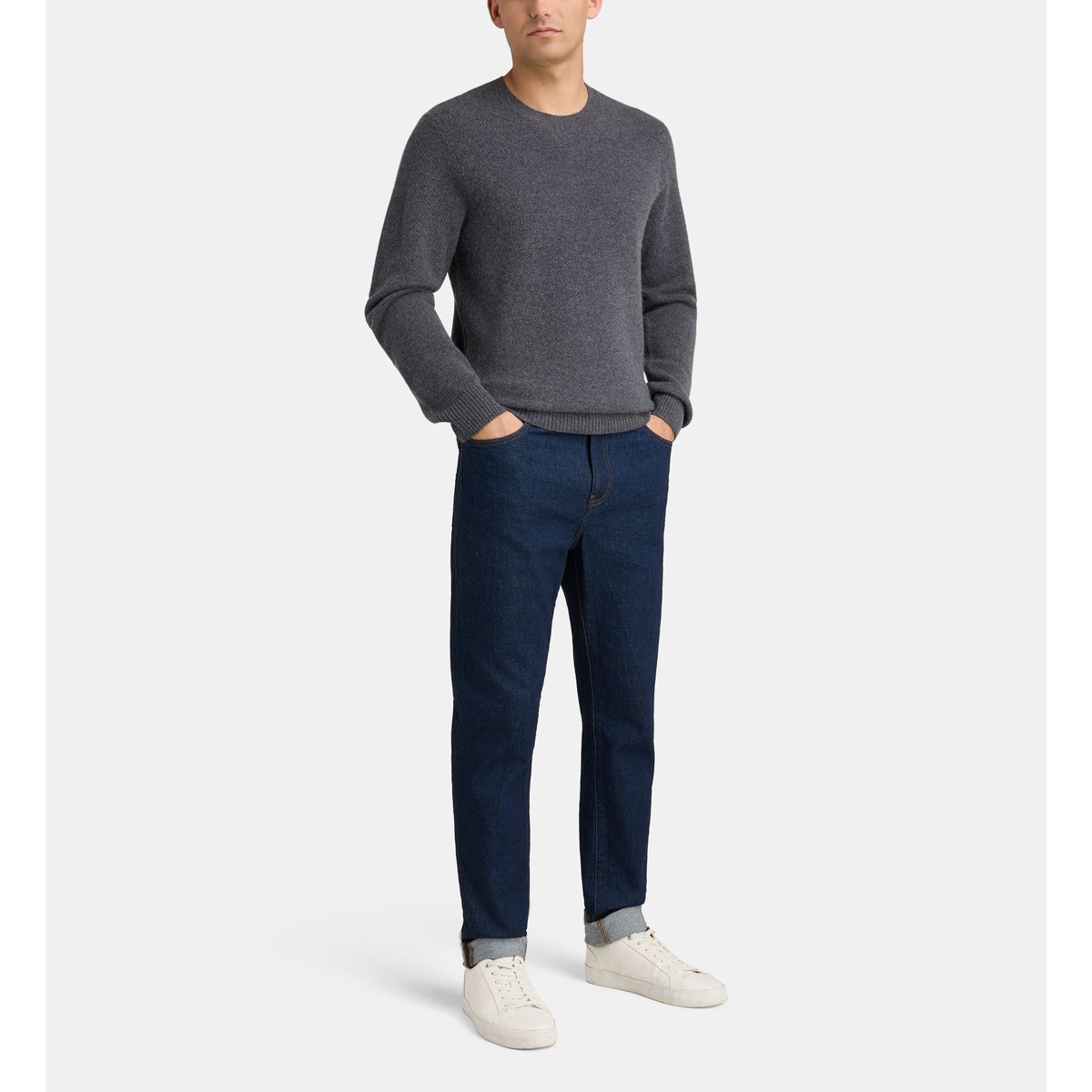 Pull droit cachwafle gaufré cachemire gris anthracite foncé, GALERIES LAFAYETTE