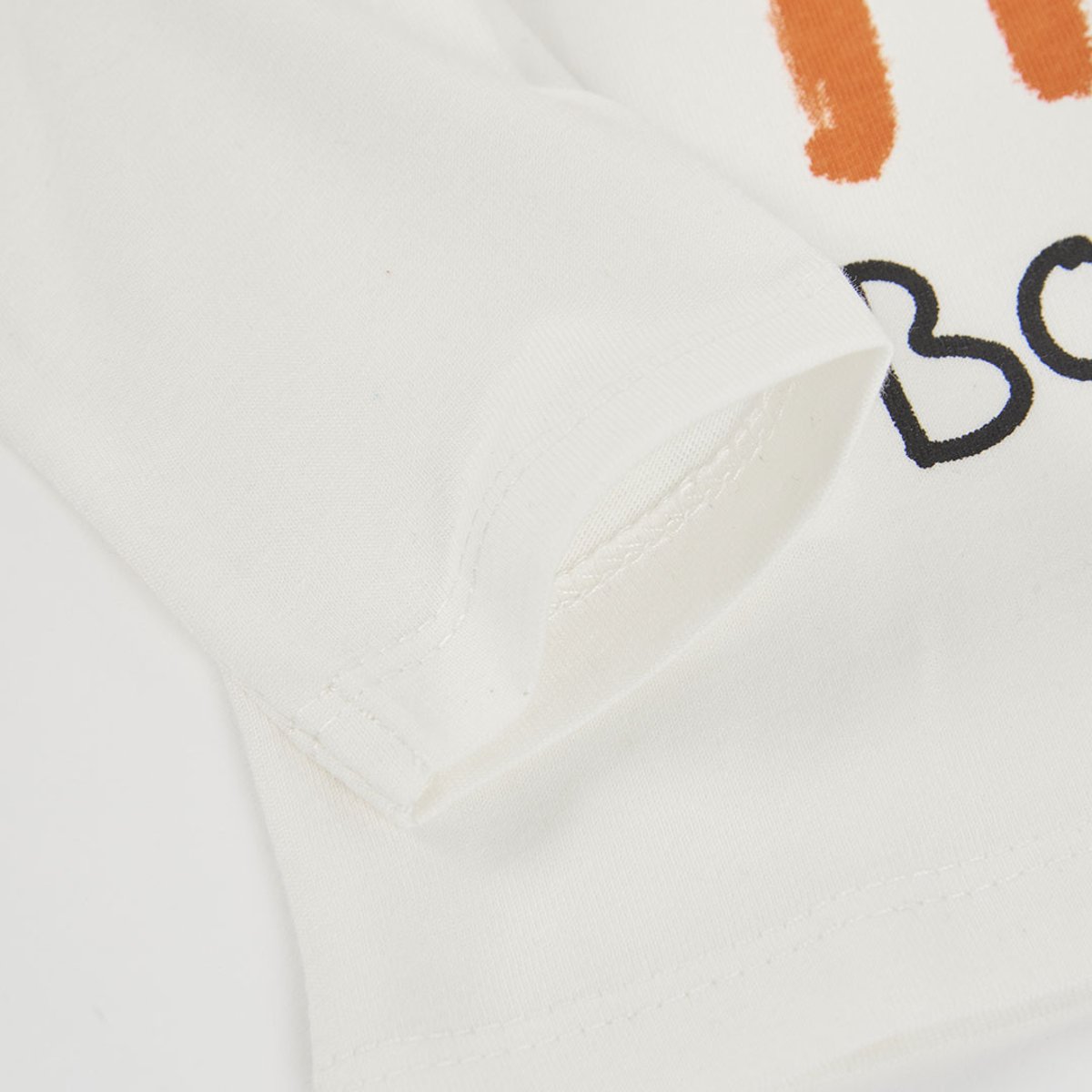 T-shirt en maille garçon imprimé chat blanc, BOBOLI