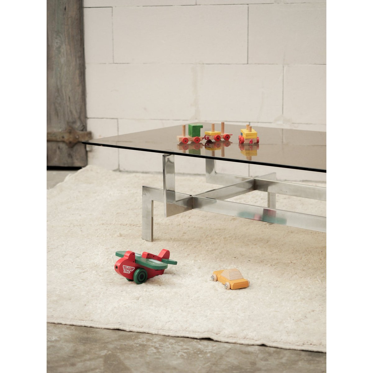 Table basse en verre et pieds chromé Donna N°1573 - Bon état transparent, DEBONGOUT