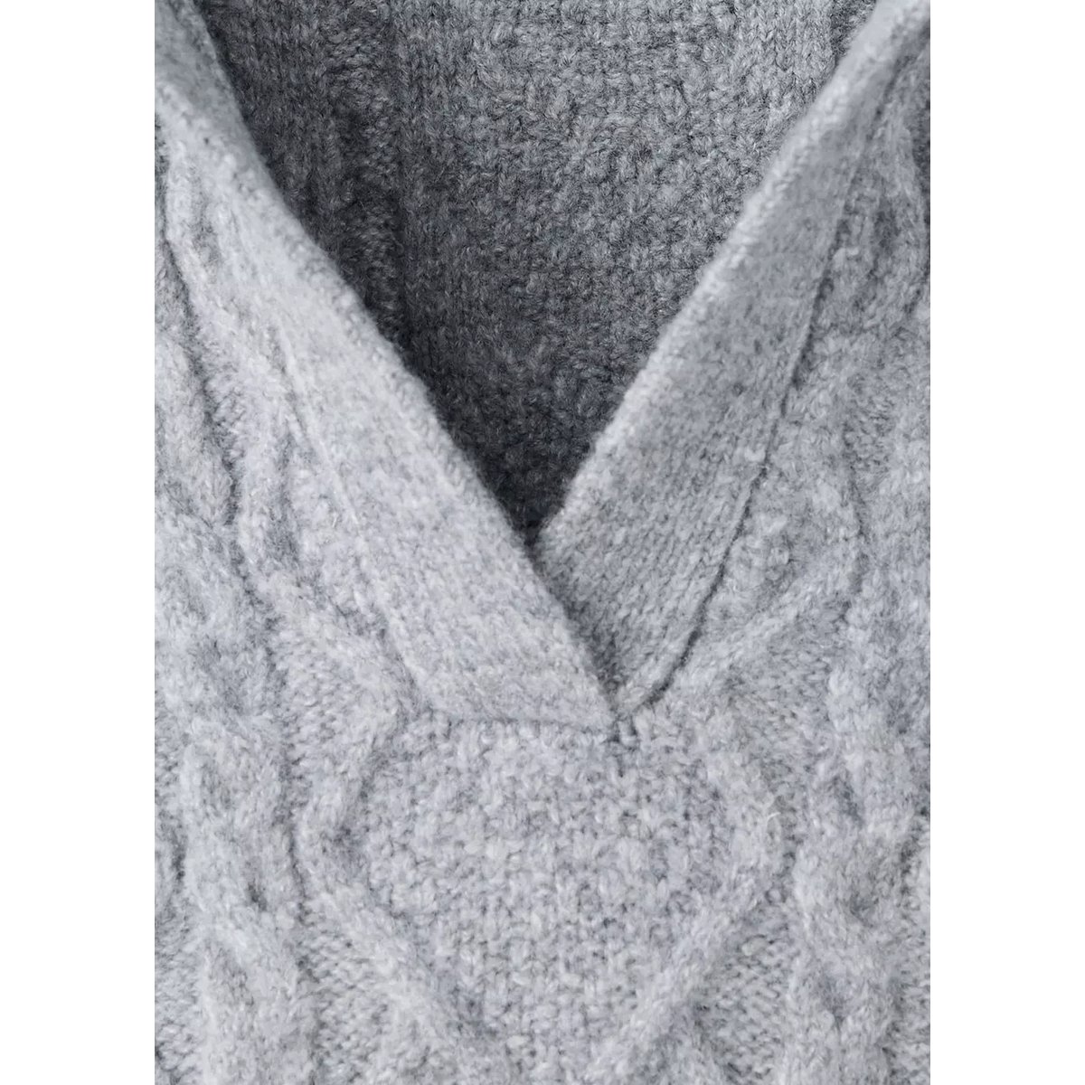 Pull tressé col polo gris, MANGO