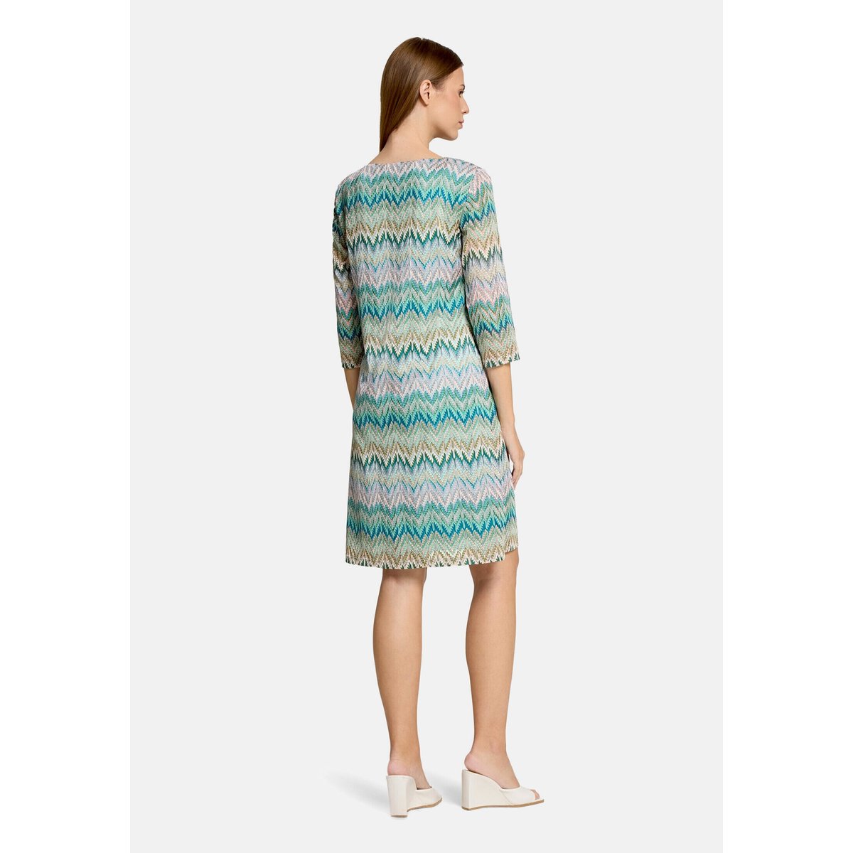 Robe droite à manches 3/4 kaki/bleu, BETTY BARCLAY