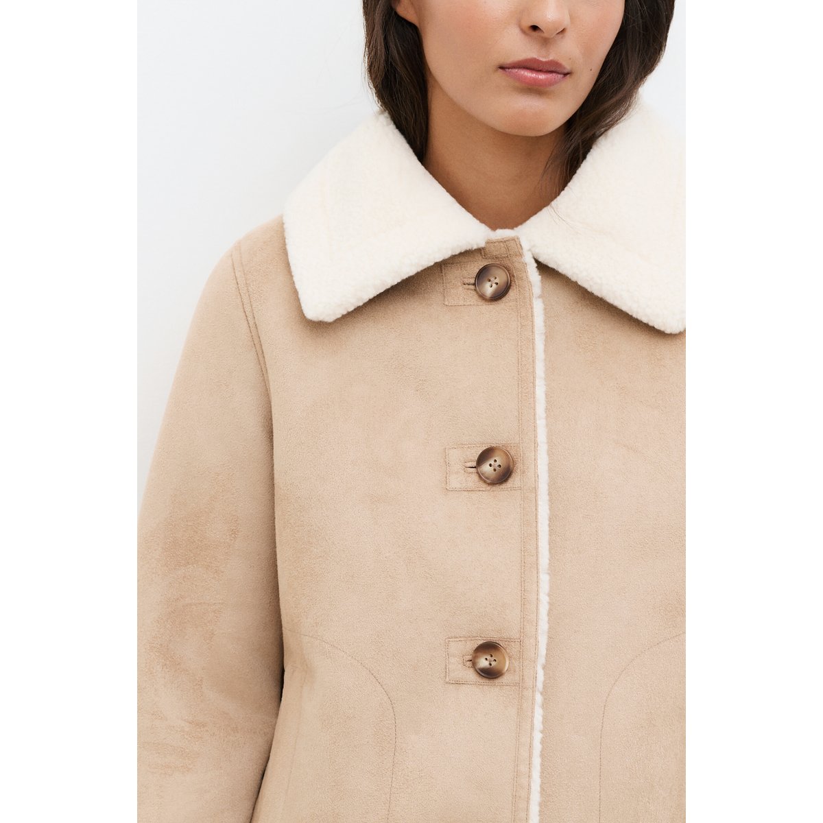 Manteau droit suédine GIVRE beige, CAROLL