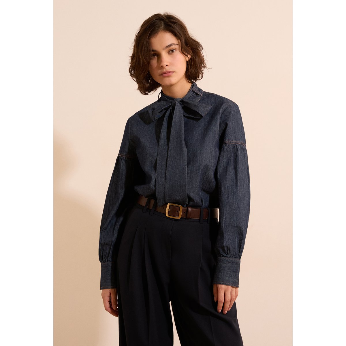 Chemise en jean avec lien à nouer CYRIEL bleu nuit, ETAM