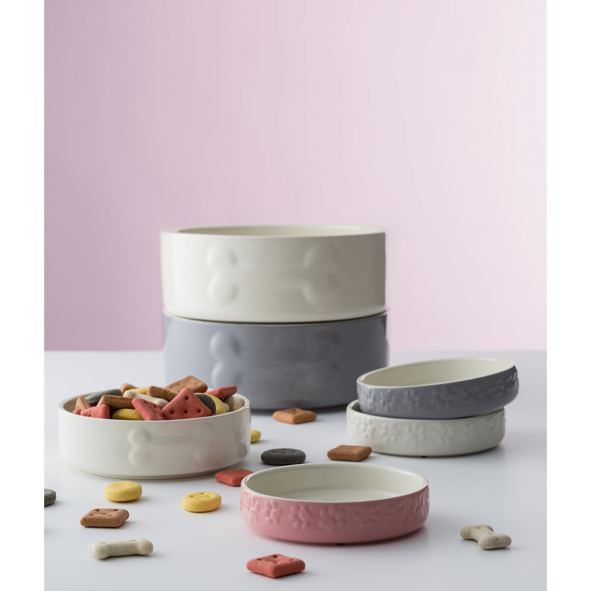 Colour Mix Set Of 2 Dog Bowls 20cm grey/cream, MASON CASH