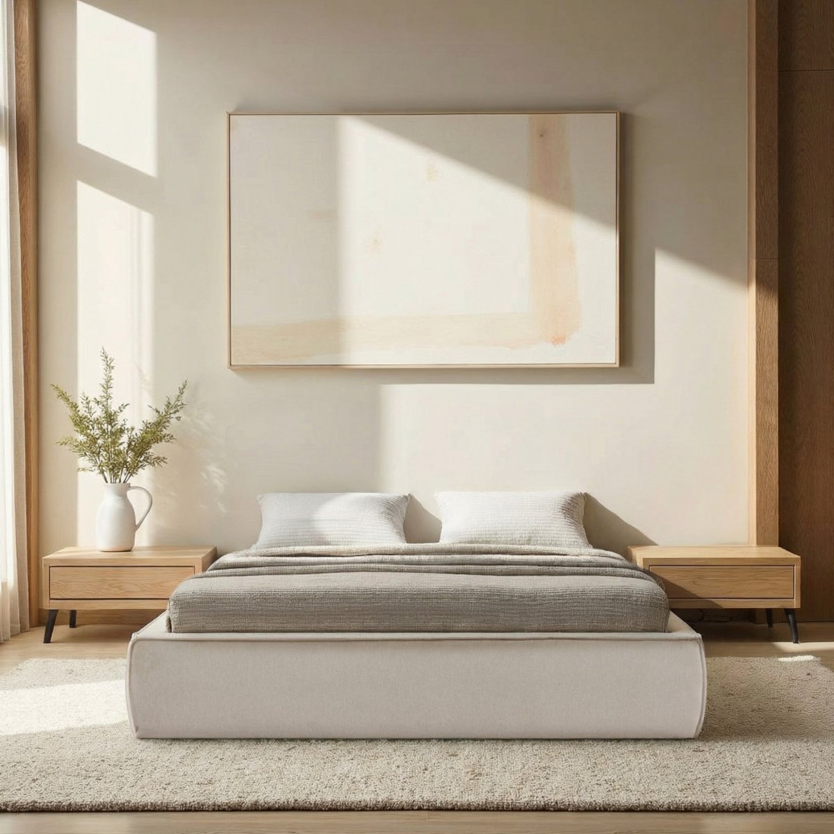 Lit coffre en tissu 160x200cm- LIBERIO beige, DRAWER