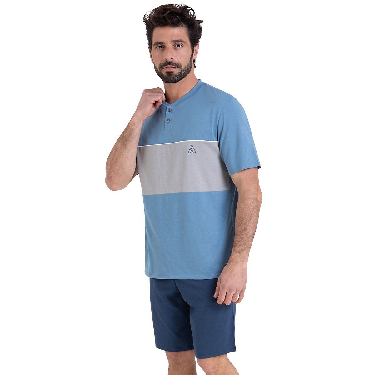 Pyjama court gris clair/bleu, ATHENA