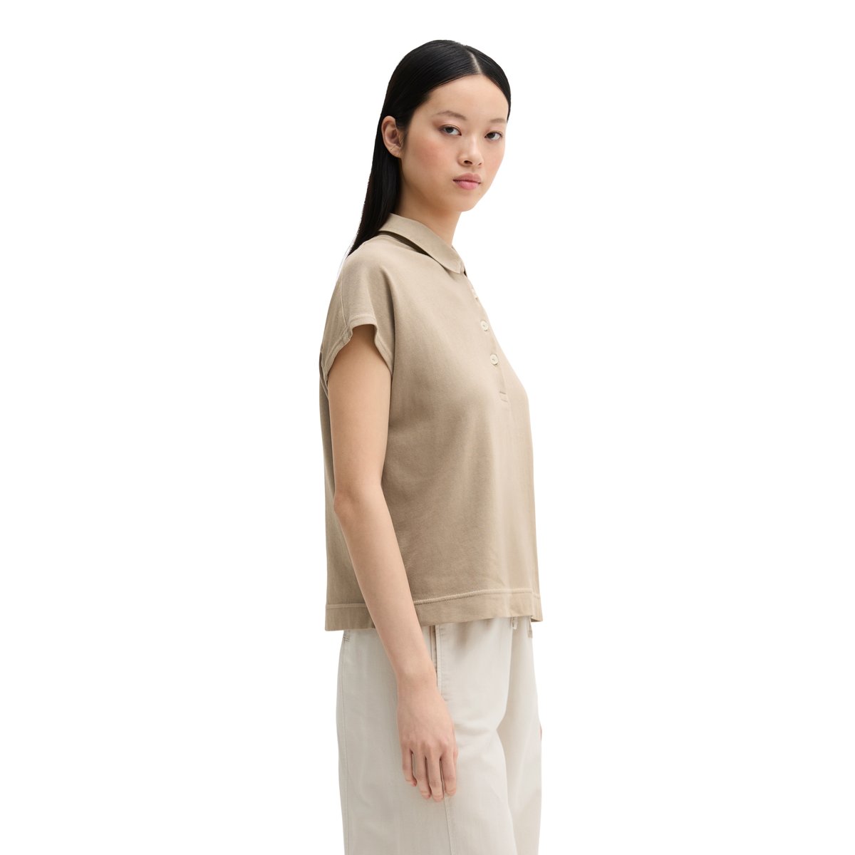 Polo sans manches loose en pur coton bio marron, MARC O'POLO