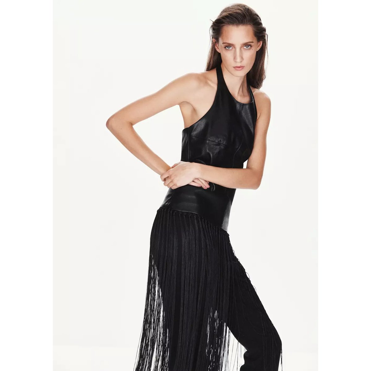 Top à col halter avec franges noir, MANGO