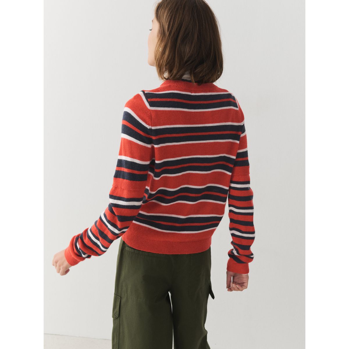 Haut en maille manches longues/superposition rouge/bleu marine rayé, NEXT