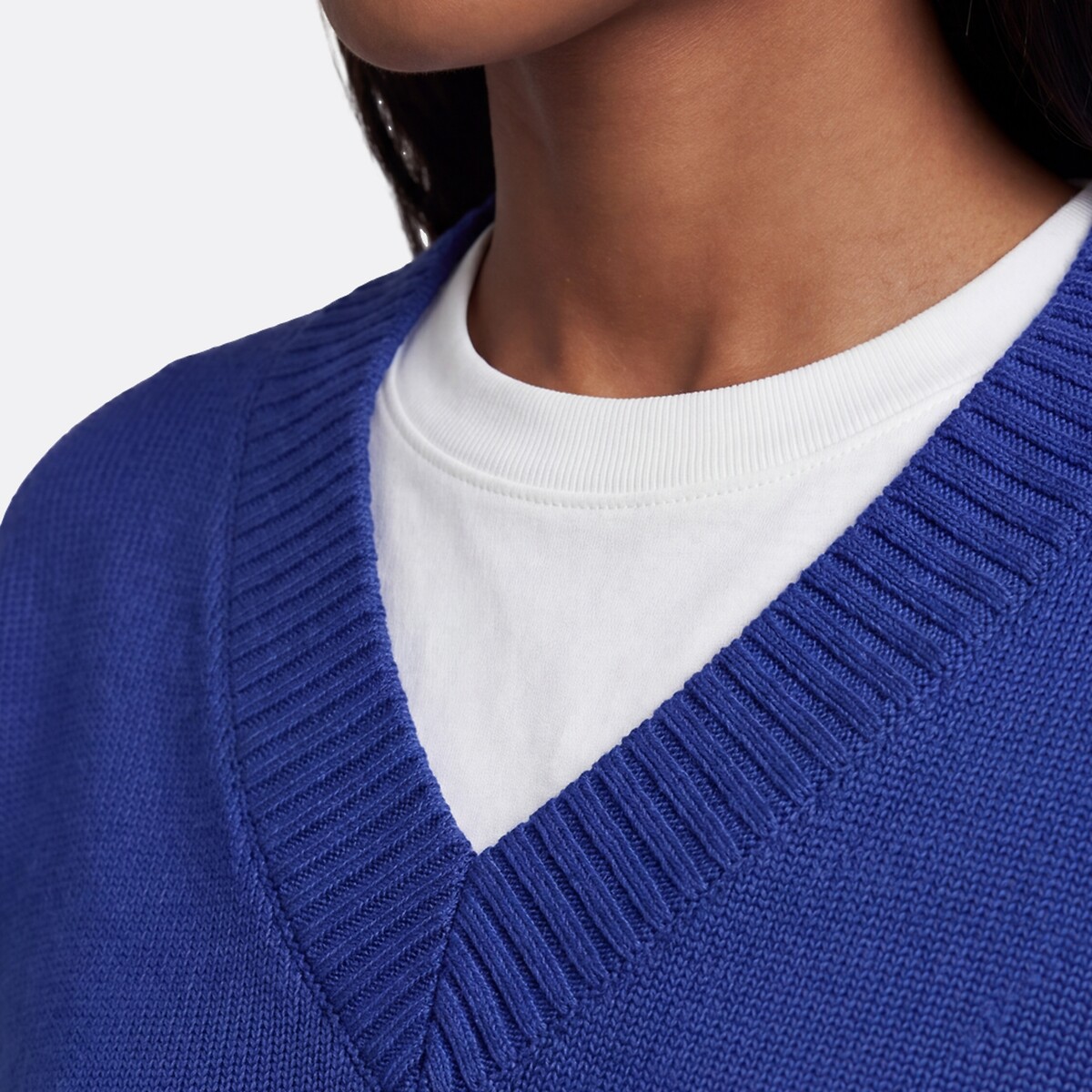 Pull col V, en laine et coton mélangés bleu électrique, LA REDOUTE COLLECTIONS