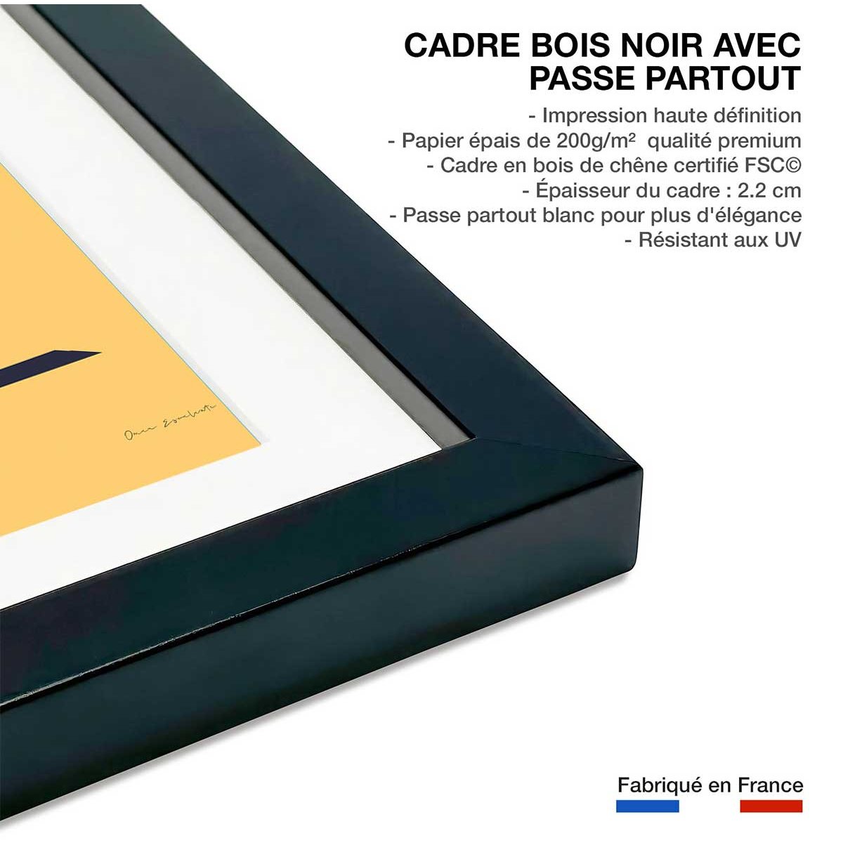 Affiche cuisine Huile d'olive extra affiche + cadre en bois - noir, HEXOA