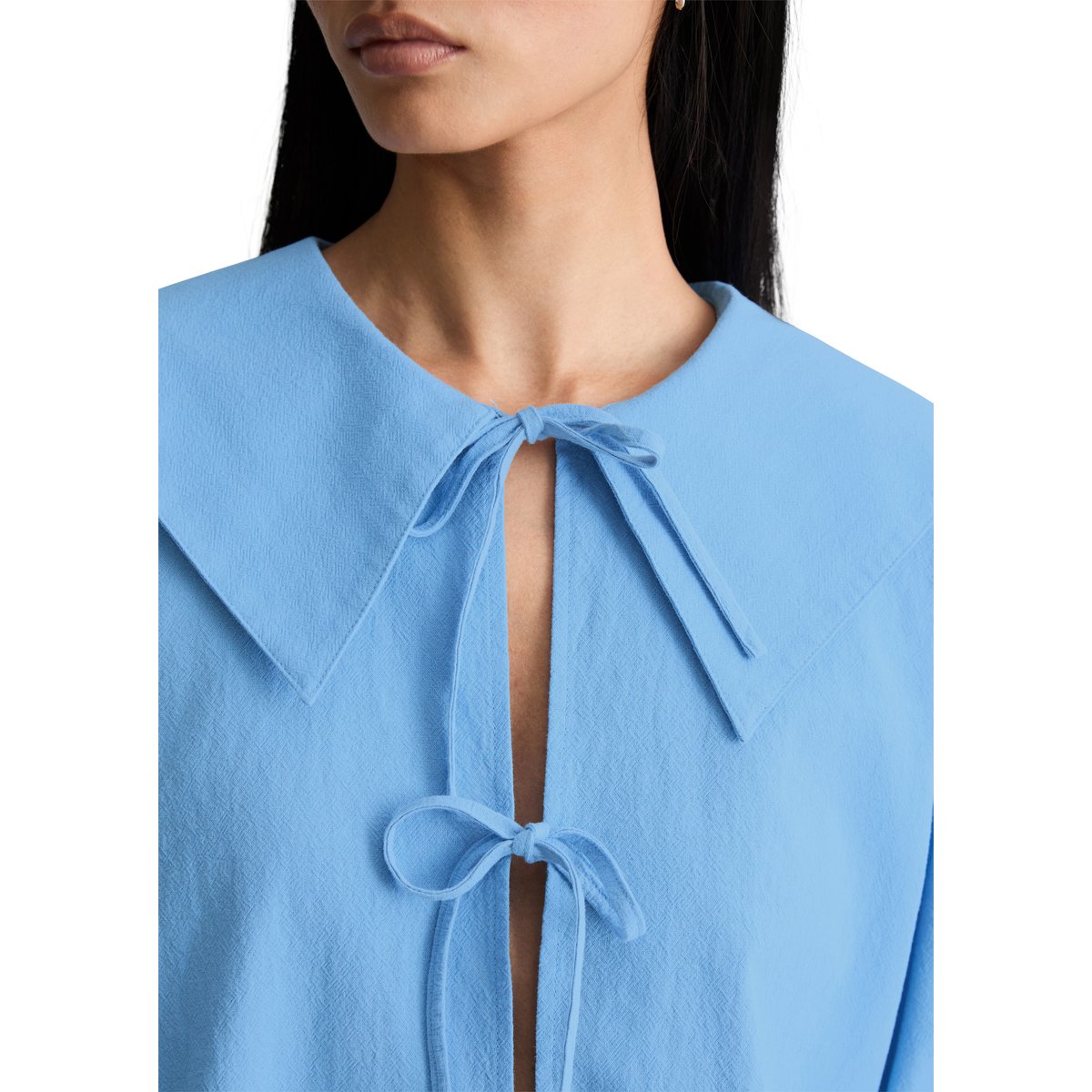 Blouse de marin à manches courtes Crinkle regular en coton bio léger bleu moyen, MARC O’POLO DENIM