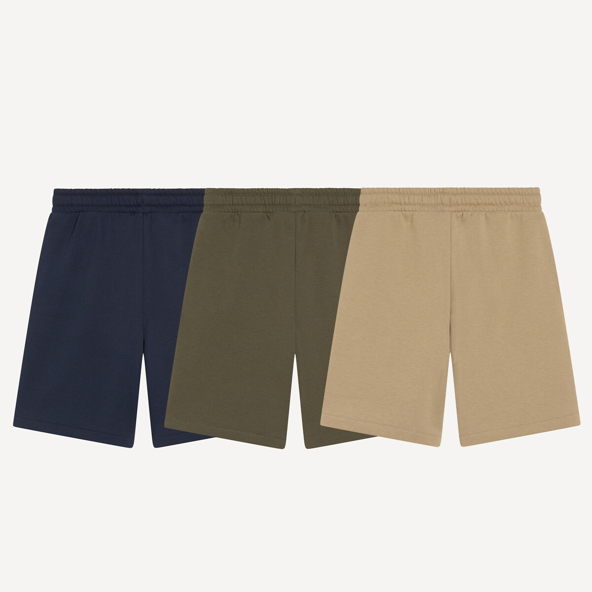 Pack of 3 Fleece Bermuda Shorts green/blue/beige, LA REDOUTE COLLECTIONS